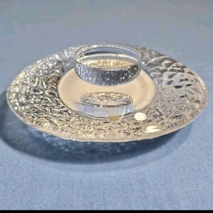 Orrefors Kosta Boda Heavy textured 3D Sweden Clear Discus Votive Candle Holder